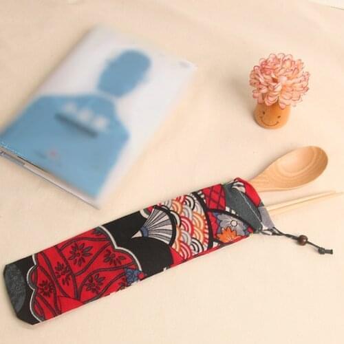 Container 1pc New Japan Harajuku Storage Organizer Travel Cutlery Bag Knife Fork Drawstring Bag Portable 15 Style Canvas