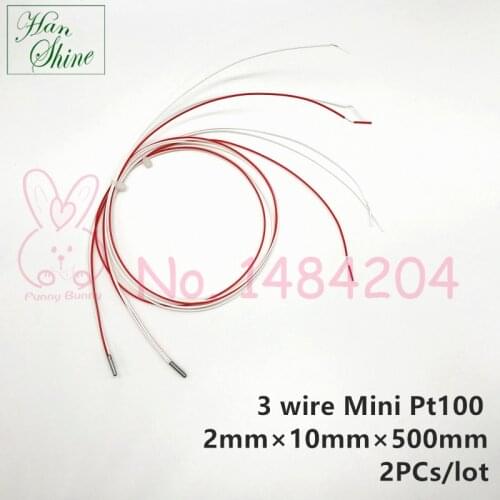 PT100 Tiny Probe 2mm * 15mm Sub Mini Stainless Steel Probe 2mm * 10mm 1m / 500mm 3 Wire Water Proof Temperature Sensor