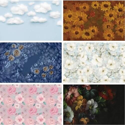 Laeacco Baby Shower Photozone Blue Sky White Clouds Flowers Children Newborn Birthday Photography Backdrops Background Photocall