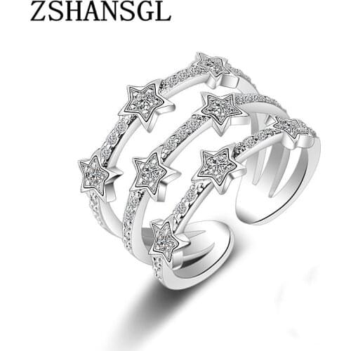 Cute Stars Design Opening Rings For Women Wedding Sterling Sliver Fashion Romantic Love Jewelry Birthday Gift