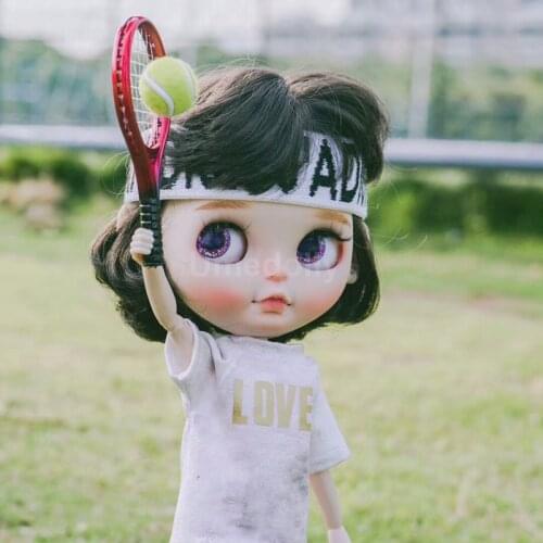 1 Set Miniature Dollhouse Tennis Racket with Ball Sport Accessories for Blyth, Barbies, Pullip 1/6 Doll Toys