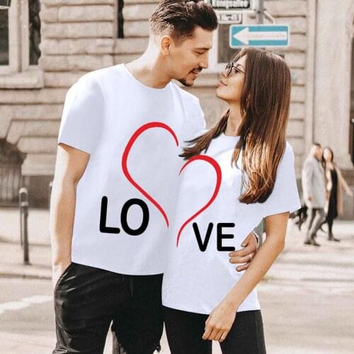 Minimalism Basis Solid Color Half-Heart shaped Printed Tee Womens Valentines Day Short Sleeve Couple T-Shirt Couples Outfit