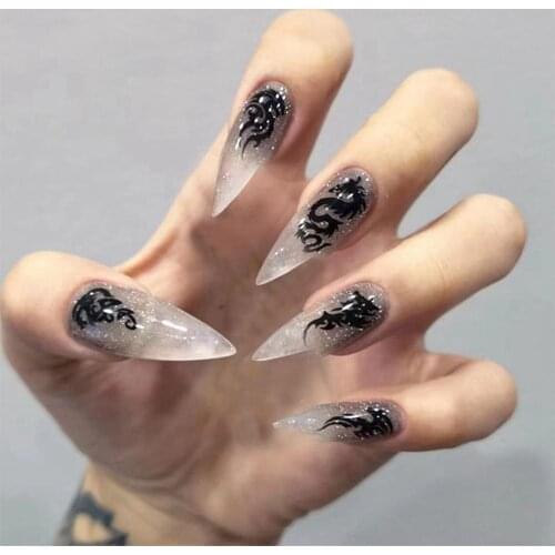 24Pcs Detachable Light Purple Alomond Long False Nails Wearable Ballerina Fake Nails Full Cover Press on nail Make up DIY Tools