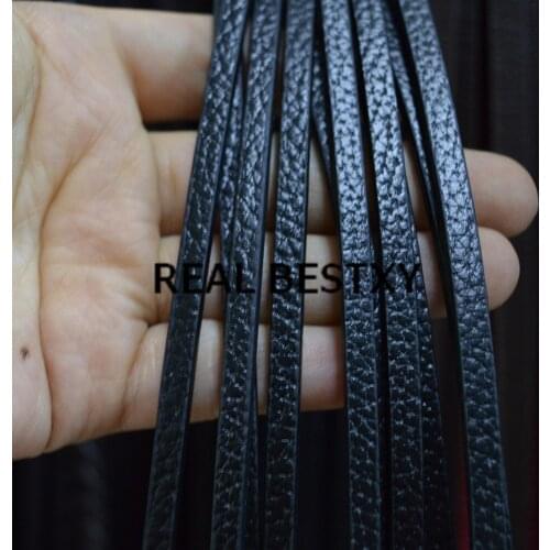 REAL BESTXY 5m/lot 5*3mm black wide leather strings flat leather threads for jewelry making bracelets leather strip with pattern