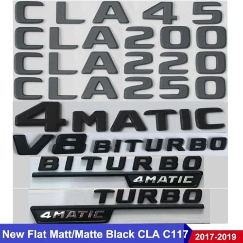 New Flat Black C117 CLA Car Emblem CLA180 CLA200 CLA220 CLA250 CLA45 Auto Emblema Badge Sticker Turbo Logo For Mercedes Benz AMG