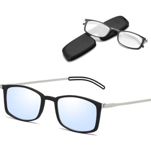 Portable Pocket Reading Glasses for Men Women Presbyopic Glasses with Case Black Tr90 Full Rim Computer Anti Blue Light
