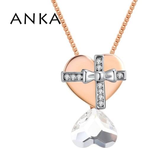 ANKA Fashion Heart Crystal Pendant Necklace With Bow For Women Final Fantasy Necklace Made With Crystals From Austria #133505