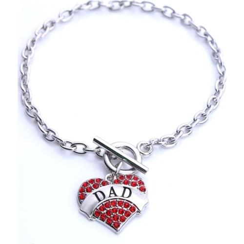 Drop Shipping New Arrival fashion rhodium plated with sparkling crystals DAD heart charm bracelet