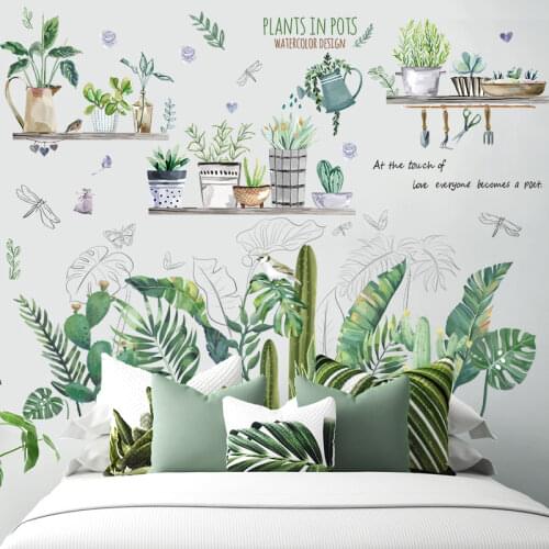 [shijuekongjian] Potted Plant Wall Sticker DIY Green Grass Wall Decals for House Living Room Bedroom Kitchen Decoration