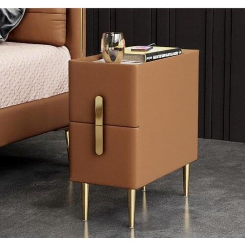 Mini 25cm30cm modern bedside table light luxury simple Nordic ultra narrow Italian cabinet full solid wood leather