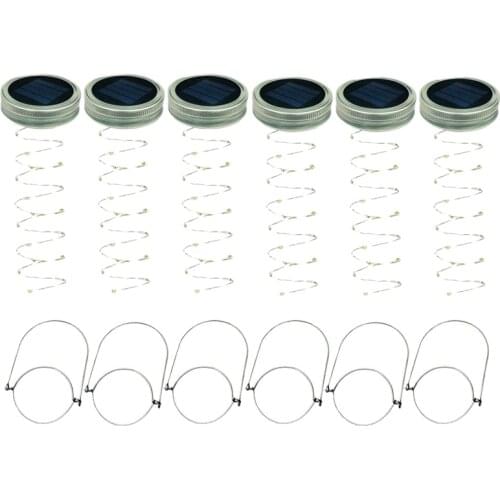 Solar Mason Jar Lid Lights, 6 Pack 20 Led String Fairy Star Firefly Jar Lids Lights,6 Hangers Included(Jars Not Included), Patio