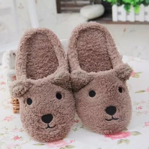 Women Cute Bear Slippers Rabbit Bunny Plush House Shoes Indoor Flip Flops Funny Cartoon Bear Slipper Female Soft Anti-slip Shoes