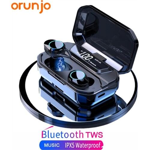 Orunjo G02 TWS 5.0 Bluetooth Headset Stereo Earphone Wireless Earphones IPX7 Waterproof Earphones 3300mAh LED Smart Power Bank