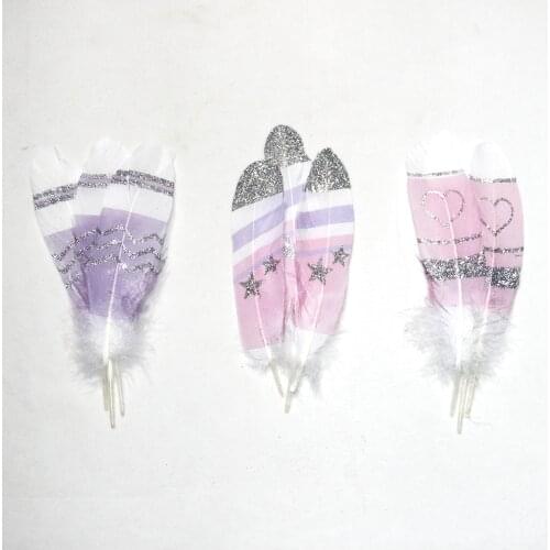 20pcs high quality goose feather glitter printed 15-20cm natural feather 6-8inches DIY dream catcher home decoration