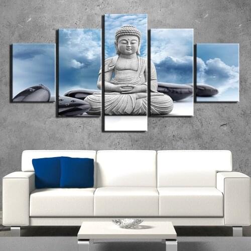 Wall Art Gold Buddha Canvas painting 5 Panels canvas art Posters and Prints Picture for Living Room Home Decoration