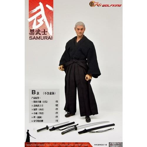 1/6 scale Black Japanese Samurai Head Sculpture Costume Set WOLFKING WK89021 for 12 inch action figure body