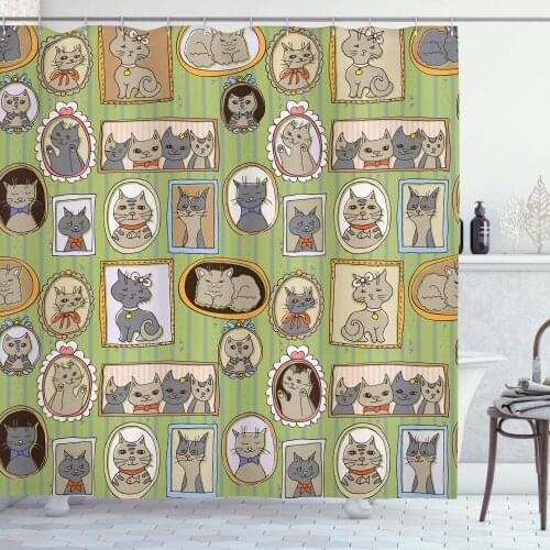 Green Amber Cat Lover Shower Curtain Framed Pictures Cats on The Wall Memories Moments Bathroom Curtain