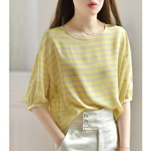 Yellow striped silk shirt womens summer chic jacket design sense 2021 new mulberry silk shirt bat sleeve