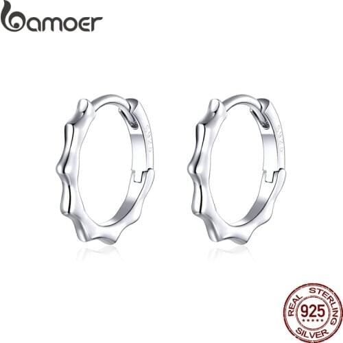 Bamoer Genuine 925 Sterling Silver Round Hoop Earrings for Women Minimalist Lace Macrame Pattern Silver Jewelry Brincos SCE843