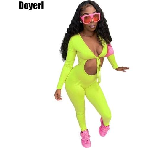 Sexy Bodycon Romper Women Jumpsuits Outfits Party Summer Autumn Long Sleeve Hollow Out Club Outfits for Women Bandage Jumpsuit