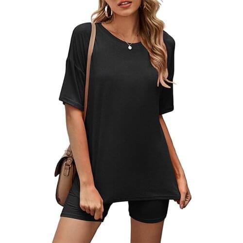 Summer Two Piece Suit Solid Casual Outfits Women Two Piece Suit Loose Tracksuits Fashion Short Sleeve Shorts Sportwear 2021 New