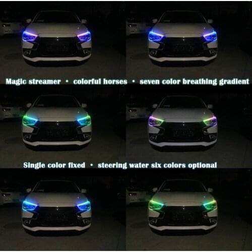 1pcs Car eyebrow light LED marquee turn to teardrop colorful light bar Ultra-thin guide bar RGB streamer