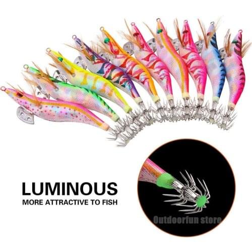 10pcs Bright Colored luminous squid bait Double hook With sound beads Bionic fake fluorescent shrimp set Jig Hard Fishing lure