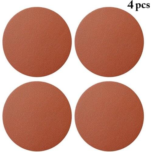 4PCS/Set Drink Mat Faux Leather Solid Color Round Coaster Mat Cup Mat for Restaurant Table Decor Cup Mat Pad for Home
