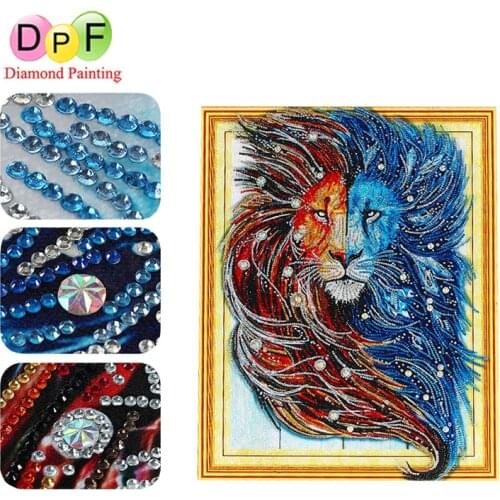 DPF Special Shape Diamond Painting 5d lion Diamond Embroidery Animal Rhinestones Pictures Diamond Mosaic Partial decor painting