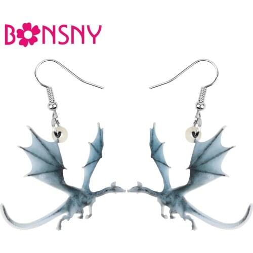 Bonsny Acrylic Anime Dinosaur Dragon Earrings Animal Drop Dangle Jewelry For Women Girl Teen Kids Charm Hot Gift Sale Accessory