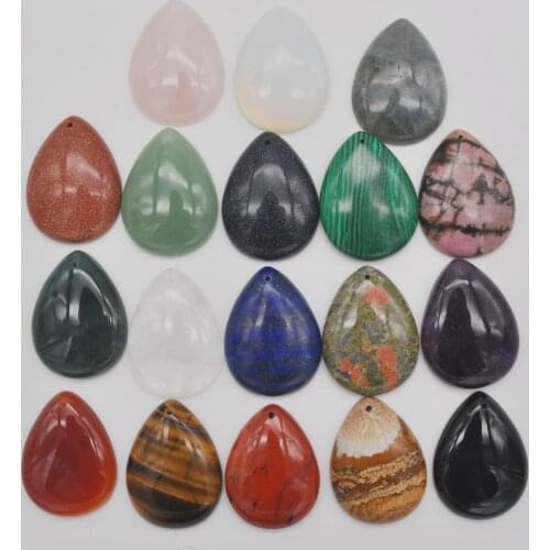 40x30MM Mixed Stone Bead Teardrop CAB Cabochon Hole Jewelry For Woman Gift Pendant 1PCS H150-H160