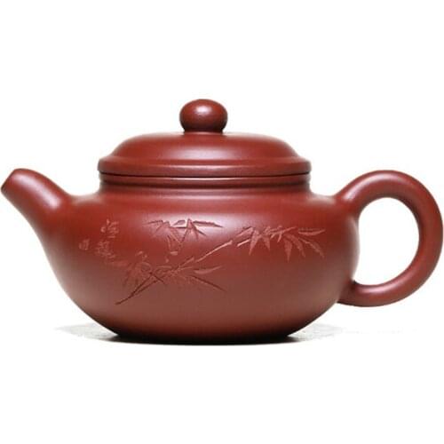 Yixing Purple Clay Teapot Hand-carved and Painted Raw Ore Dahongpao Bamboo Leaves Antique Household Teapot Cute Teapot