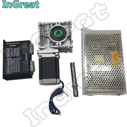 Worm Gearbox RV030 Ratio50:1~80:1+ Nema23 Stepper Motor 100MM 2.5NM +DM556 Drive 5.6A +200W Power Supply Kit Convert 90 Degree