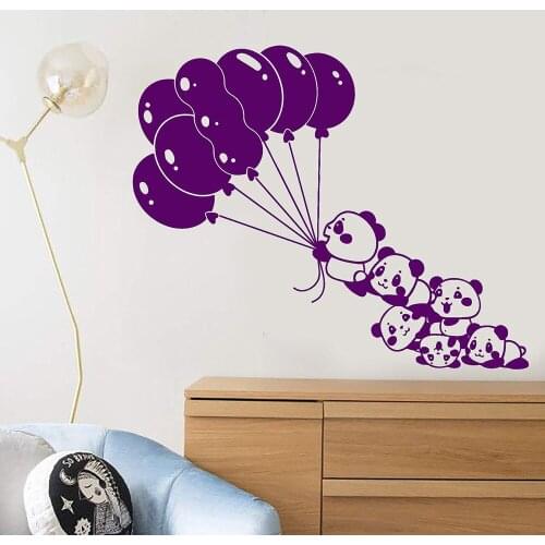 Cartoon Babies Panda Balloons Asian Bears Vinyl Wall Decal Home Decor Art Mural Wallpaper Wall Stickers