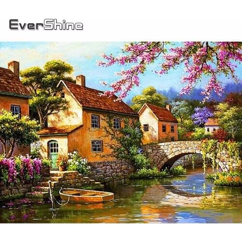 Evershine 5D Diamond Painting Full Drill Square Country House Cross Stitch Diamond Embroidery Sale Scenery Rhinestones Pictures