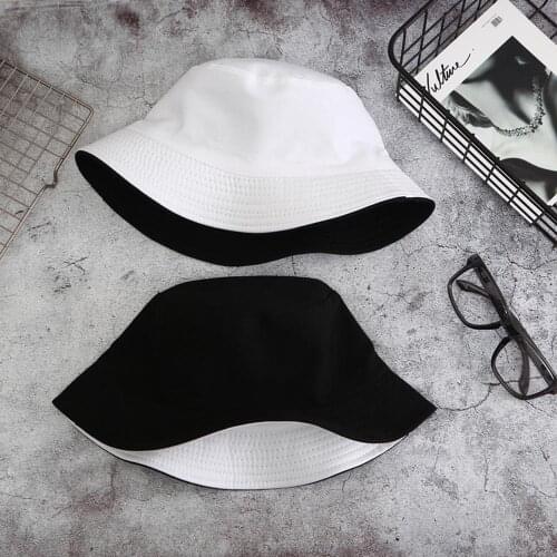 Cotton Bucket Hat Men Women Solid Color Double-sided Wearing Cap Foldable Flat Sun Hat Outdoor Sunscreen Reversible