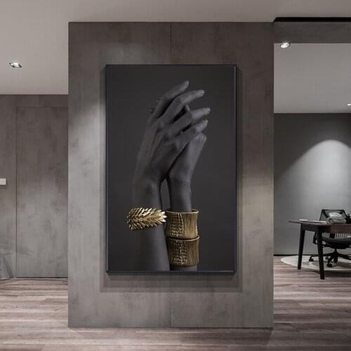 Black and Gold Hand Gold Bracelet Oil Painting on Canvas African Art Cuadros Posters and Prints Wall Art Picture for Living Room
