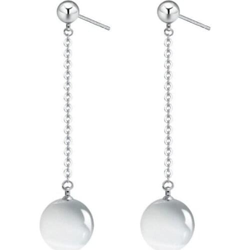 KOFSAC New Charm Ladies Long Earring Fashion Cat Eye Stones 925 Sterling Silver Stud Earrings For Women Jewelry Girl Best Gifts