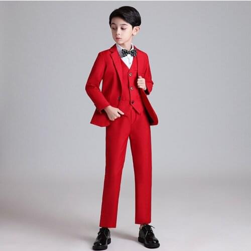 England Kids Formal Jacket+Vest Pants Bowtie 4pcs Wedding Suit Flower Boys Birthday Dress Gentleman Kids Party Costume