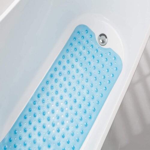Bath Tub Mat Bathroom Shower Mat Blue Antibacterial Extra Long Anti Slip for Bathroom Kids Toddler Senior Women Gravida