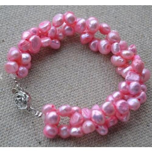 Favarite Pearl Fine Jewelry Twisted Pink Baroque Freshwater Pearl Bracelet Wedding Party Birthday Prom Charming Women Gift