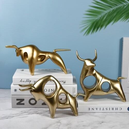 Creative Gold Cattle Resin Statue Nordic Home Decor Bull Sculpture TV Cabinet Ornament Crafts Abstract Animal Figurine