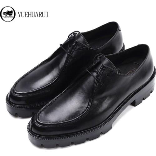 2020 new summer mens shoes business and leisure Joker retro rubbing color platform increased first layer soft leather mens sho