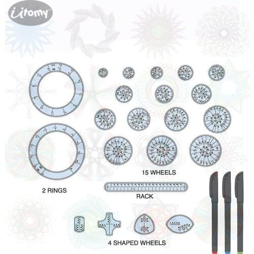 Spirograph Drawing Design Set 22pcs Accessories Creative Spiral Interlocking Gears Wheels and 3pcs Design Pens Educational toys