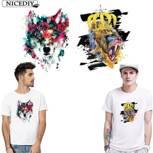 Nicediy Hippie Orangutan Wolf Patches Heat Transfer Vinyl Sticker Cool Baboon King Ironing Transfers Patch Garment Accessories