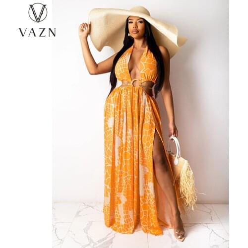 VAZN 2021 New Summer Sleeveless Age reduction Bohemian Dress Fashion Dresses Evening Gown Women Elegant Sexy