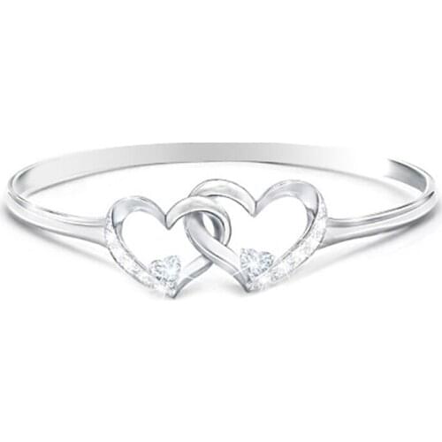 New Hot Sale Simple Geometric Line Double Love Ring Ring Fashion Zircon Prom Jewelry