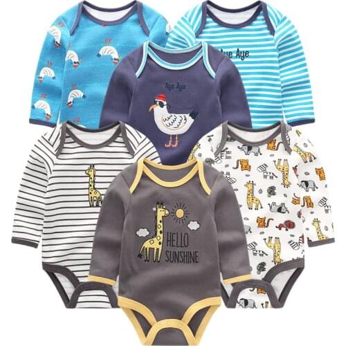 Baby Boys Girls clothes Long Sleeve Baby Romper 3/6Pcs Newborn Infant Cartoon Pattern Overalls ropa bebe jumpsuit&clothing