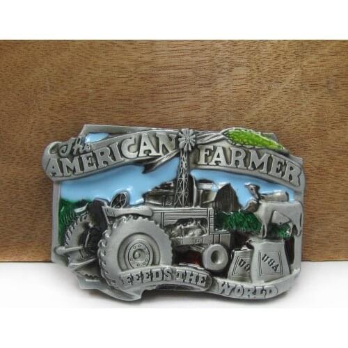 BuckleClub wholesale zinc alloy retro western American farmer cowboy jeans belt buckle FP-02483 pewter finish 4cm width loop