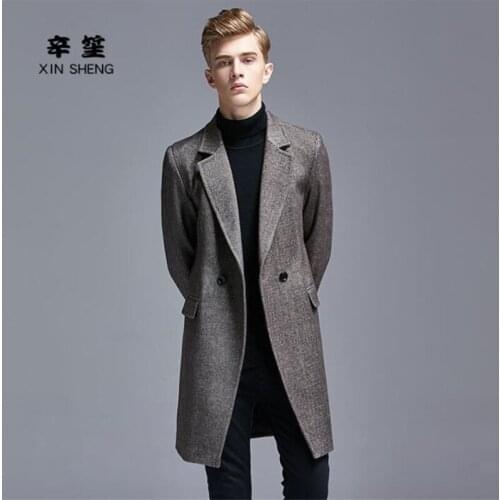 Autumn winter woolen coat men casual trench coats long sleeves overcoat suits mens cashmere coat casaco masculino england grey